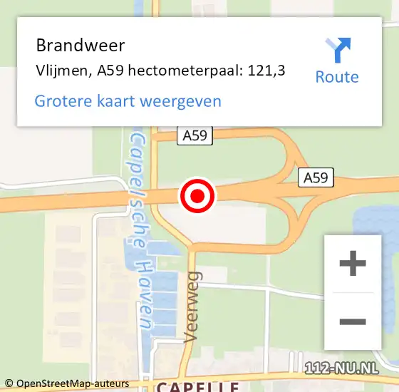 Locatie op kaart van de 112 melding: Brandweer Vlijmen, A59 hectometerpaal: 121,3 op 14 oktober 2013 11:33