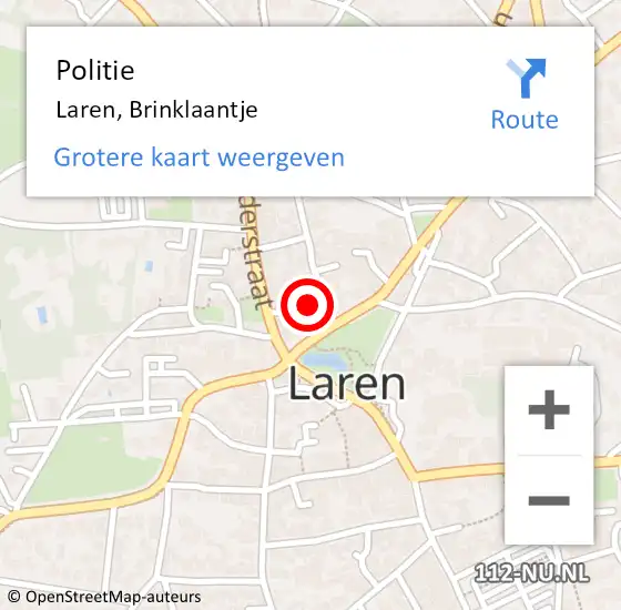 Locatie op kaart van de 112 melding: Politie Laren, Brinklaantje op 24 oktober 2023 12:59