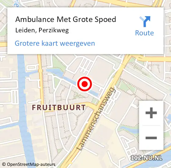 Locatie op kaart van de 112 melding: Ambulance Met Grote Spoed Naar Leiden, Perzikweg op 24 oktober 2023 13:21