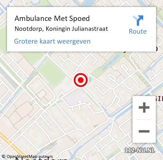 Locatie op kaart van de 112 melding: Ambulance Met Spoed Naar Nootdorp, Koningin Julianastraat op 24 oktober 2023 14:22