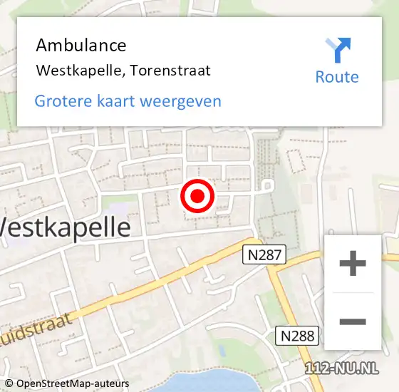 Locatie op kaart van de 112 melding: Ambulance Westkapelle, Torenstraat op 12 september 2014 16:39