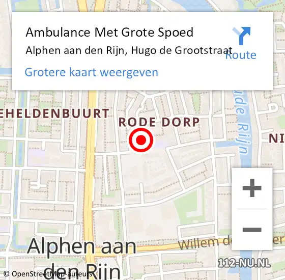 Locatie op kaart van de 112 melding: Ambulance Met Grote Spoed Naar Alphen aan den Rijn, Hugo de Grootstraat op 24 oktober 2023 14:48