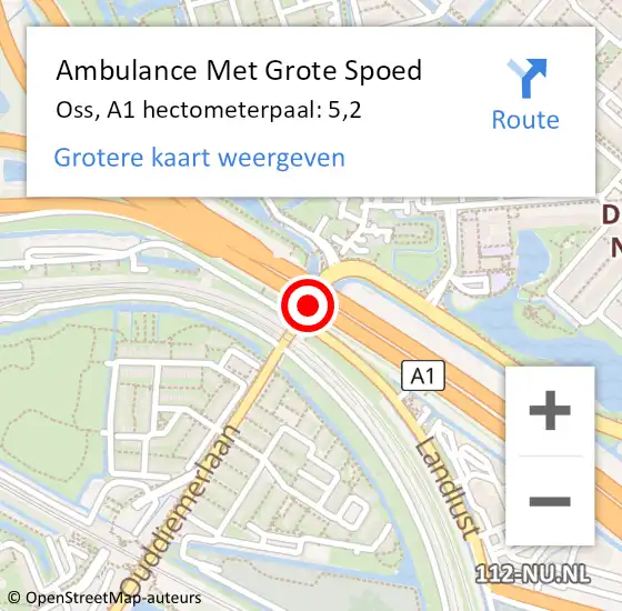 Locatie op kaart van de 112 melding: Ambulance Met Grote Spoed Naar Oss, A1 hectometerpaal: 5,2 op 24 oktober 2023 15:37
