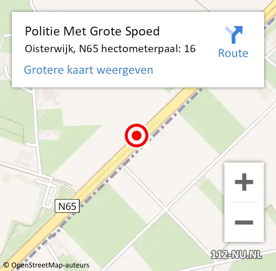 Locatie op kaart van de 112 melding: Politie Met Grote Spoed Naar Oisterwijk, N65 hectometerpaal: 16 op 24 oktober 2023 15:39