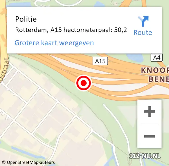 Locatie op kaart van de 112 melding: Politie Rotterdam, A15 hectometerpaal: 50,2 op 24 oktober 2023 16:52