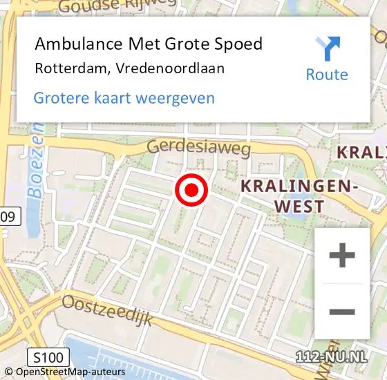 Locatie op kaart van de 112 melding: Ambulance Met Grote Spoed Naar Rotterdam, Vredenoordlaan op 24 oktober 2023 17:16