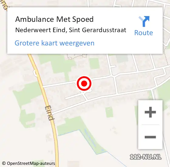 Locatie op kaart van de 112 melding: Ambulance Met Spoed Naar Nederweert Eind, Sint Gerardusstraat op 24 oktober 2023 17:38