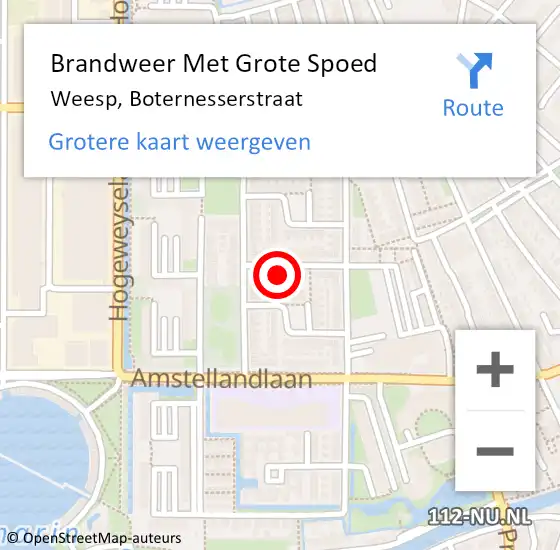 Locatie op kaart van de 112 melding: Brandweer Met Grote Spoed Naar Weesp, Boternesserstraat op 24 oktober 2023 17:49