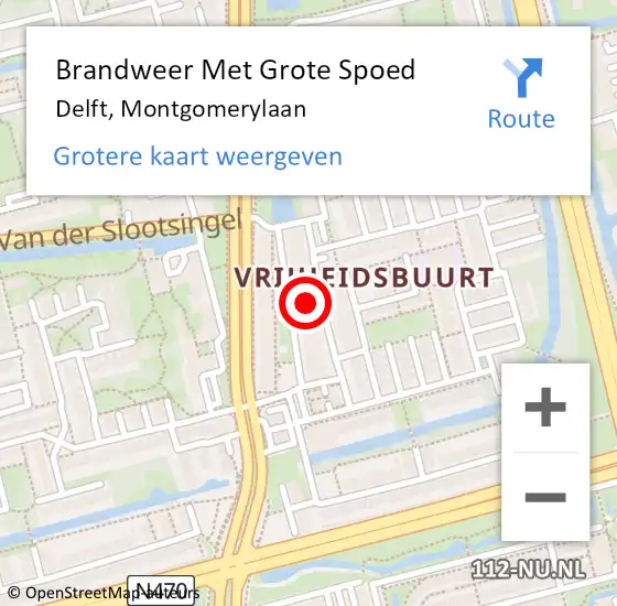 Locatie op kaart van de 112 melding: Brandweer Met Grote Spoed Naar Delft, Montgomerylaan op 24 oktober 2023 18:06