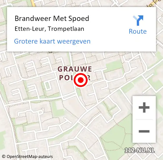 Locatie op kaart van de 112 melding: Brandweer Met Spoed Naar Etten-Leur, Trompetlaan op 24 oktober 2023 18:22