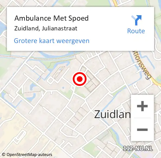 Locatie op kaart van de 112 melding: Ambulance Met Spoed Naar Zuidland, Julianastraat op 24 oktober 2023 19:09