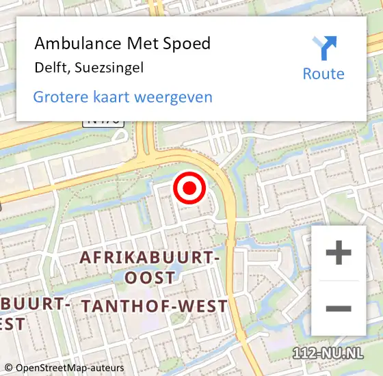 Locatie op kaart van de 112 melding: Ambulance Met Spoed Naar Delft, Suezsingel op 24 oktober 2023 19:14