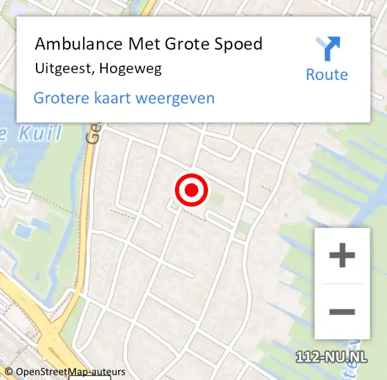 Locatie op kaart van de 112 melding: Ambulance Met Grote Spoed Naar Uitgeest, Hogeweg op 24 oktober 2023 19:15