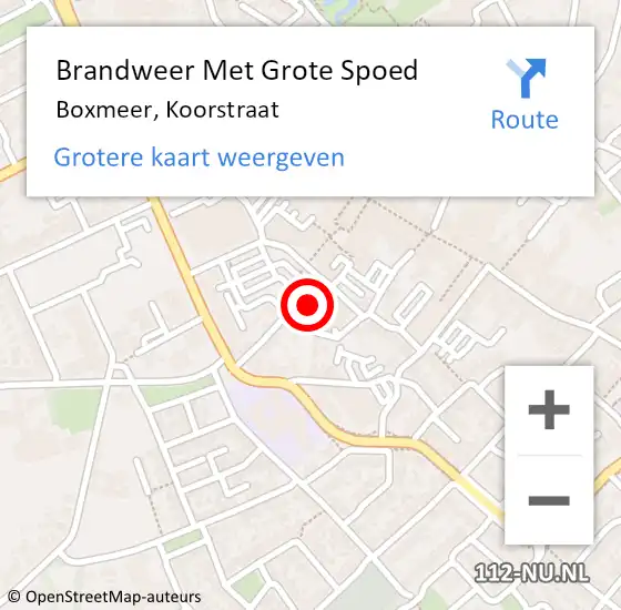 Locatie op kaart van de 112 melding: Brandweer Met Grote Spoed Naar Boxmeer, Koorstraat op 24 oktober 2023 19:21