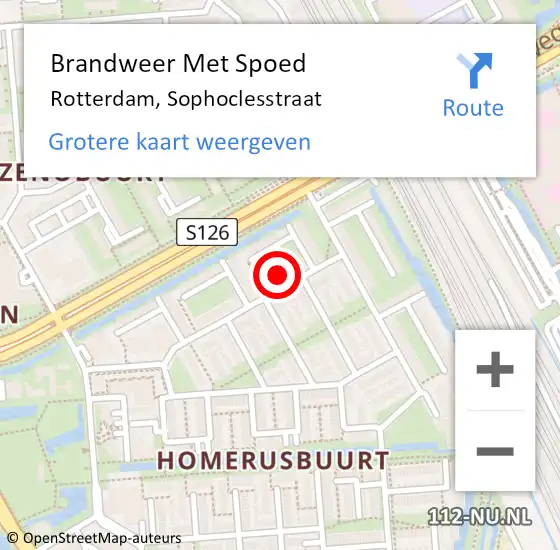 Locatie op kaart van de 112 melding: Brandweer Met Spoed Naar Rotterdam, Sophoclesstraat op 24 oktober 2023 19:25