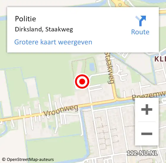 Locatie op kaart van de 112 melding: Politie Dirksland, Staakweg op 24 oktober 2023 19:32