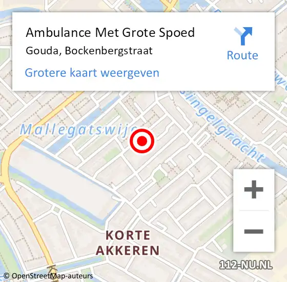 Locatie op kaart van de 112 melding: Ambulance Met Grote Spoed Naar Gouda, Bockenbergstraat op 24 oktober 2023 19:46