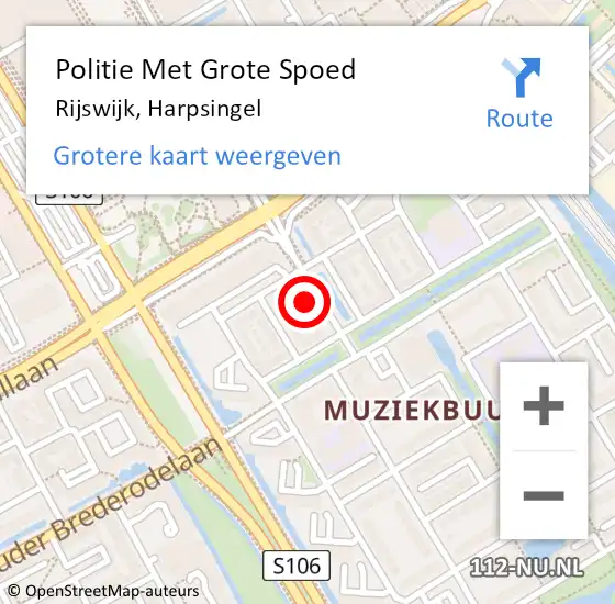 Locatie op kaart van de 112 melding: Politie Met Grote Spoed Naar Rijswijk, Harpsingel op 24 oktober 2023 20:17