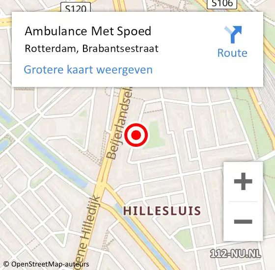 Locatie op kaart van de 112 melding: Ambulance Met Spoed Naar Rotterdam, Brabantsestraat op 24 oktober 2023 20:37