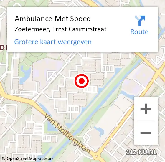 Locatie op kaart van de 112 melding: Ambulance Met Spoed Naar Zoetermeer, Ernst Casimirstraat op 24 oktober 2023 20:44