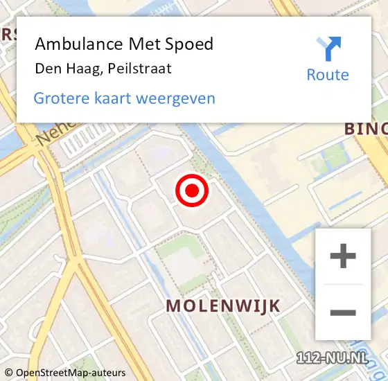 Locatie op kaart van de 112 melding: Ambulance Met Spoed Naar Den Haag, Peilstraat op 24 oktober 2023 21:15