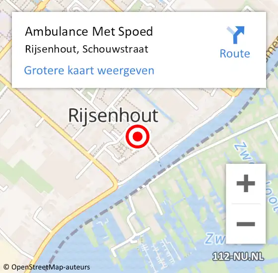 Locatie op kaart van de 112 melding: Ambulance Met Spoed Naar Rijsenhout, Schouwstraat op 24 oktober 2023 21:21