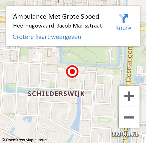 Locatie op kaart van de 112 melding: Ambulance Met Grote Spoed Naar Heerhugowaard, Jacob Marisstraat op 24 oktober 2023 21:23