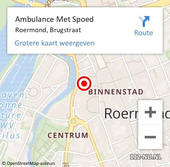 Locatie op kaart van de 112 melding: Ambulance Met Spoed Naar Roermond, Brugstraat op 24 oktober 2023 22:09