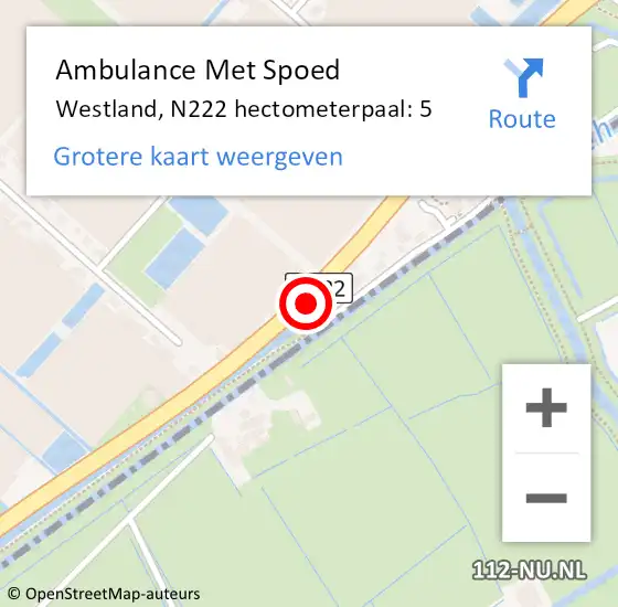 Locatie op kaart van de 112 melding: Ambulance Met Spoed Naar Westland, N222 hectometerpaal: 5 op 24 oktober 2023 22:24