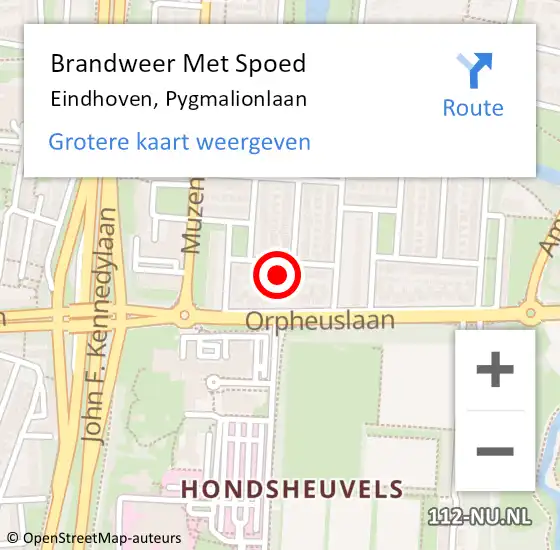 Locatie op kaart van de 112 melding: Brandweer Met Spoed Naar Eindhoven, Pygmalionlaan op 24 oktober 2023 22:32