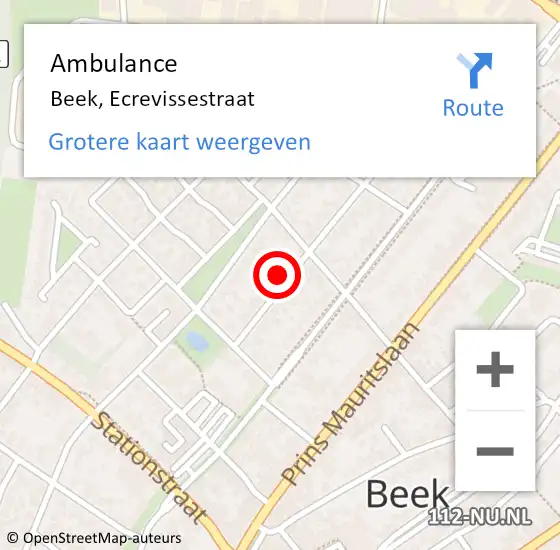 Locatie op kaart van de 112 melding: Ambulance Beek, Ecrevissestraat op 12 september 2014 17:25