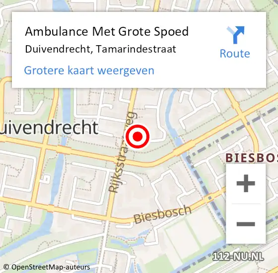 Locatie op kaart van de 112 melding: Ambulance Met Grote Spoed Naar Duivendrecht, Tamarindestraat op 24 oktober 2023 22:56