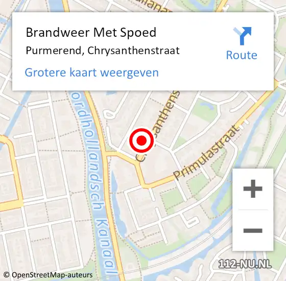 Locatie op kaart van de 112 melding: Brandweer Met Spoed Naar Purmerend, Chrysanthenstraat op 24 oktober 2023 23:07