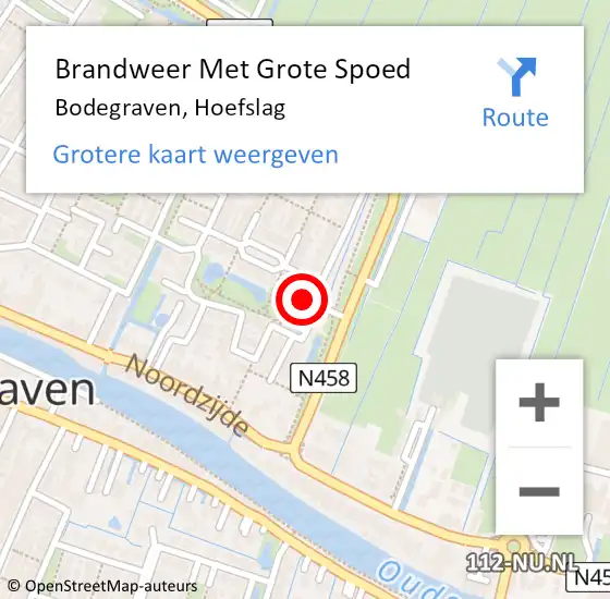 Locatie op kaart van de 112 melding: Brandweer Met Grote Spoed Naar Bodegraven, Hoefslag op 24 oktober 2023 23:53