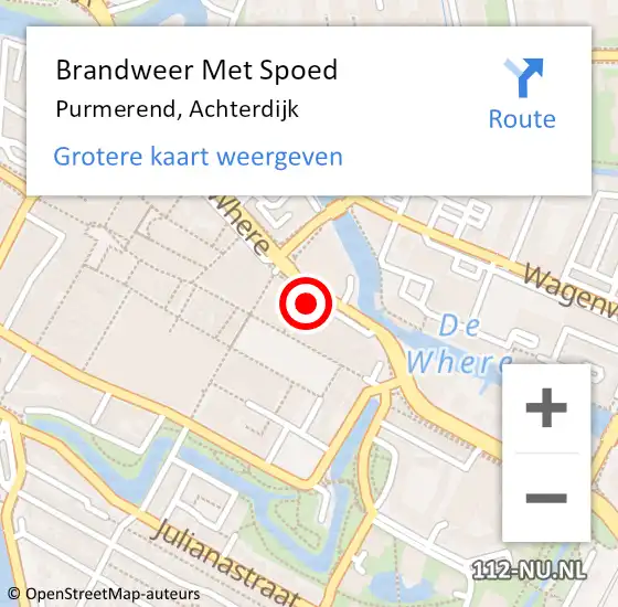 Locatie op kaart van de 112 melding: Brandweer Met Spoed Naar Purmerend, Achterdijk op 24 oktober 2023 23:57