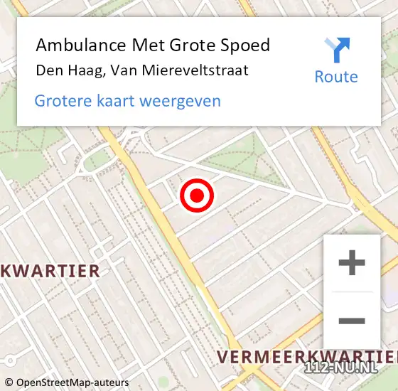 Locatie op kaart van de 112 melding: Ambulance Met Grote Spoed Naar Den Haag, Van Miereveltstraat op 25 oktober 2023 01:09