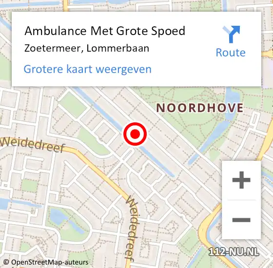 Locatie op kaart van de 112 melding: Ambulance Met Grote Spoed Naar Zoetermeer, Lommerbaan op 25 oktober 2023 01:38