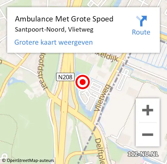 Locatie op kaart van de 112 melding: Ambulance Met Grote Spoed Naar Santpoort-Noord, Vlietweg op 25 oktober 2023 01:49