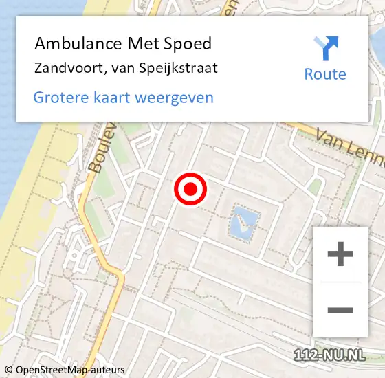Locatie op kaart van de 112 melding: Ambulance Met Spoed Naar Zandvoort, van Speijkstraat op 25 oktober 2023 02:53