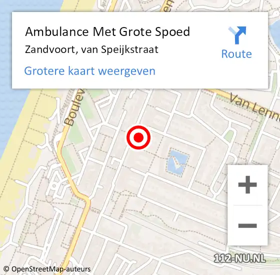 Locatie op kaart van de 112 melding: Ambulance Met Grote Spoed Naar Zandvoort, van Speijkstraat op 25 oktober 2023 02:55