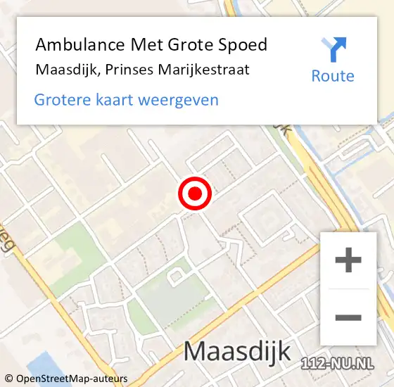 Locatie op kaart van de 112 melding: Ambulance Met Grote Spoed Naar Maasdijk, Prinses Marijkestraat op 25 oktober 2023 03:38