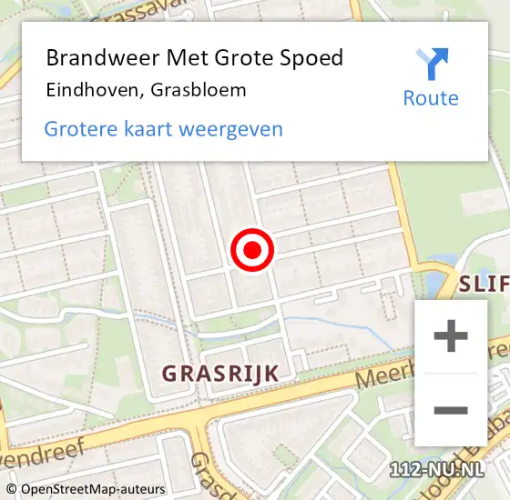 Locatie op kaart van de 112 melding: Brandweer Met Grote Spoed Naar Eindhoven, Grasbloem op 25 oktober 2023 04:14