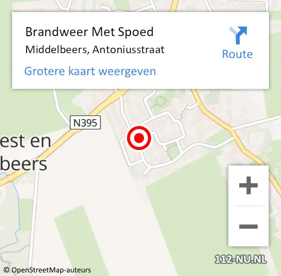 Locatie op kaart van de 112 melding: Brandweer Met Spoed Naar Middelbeers, Antoniusstraat op 25 oktober 2023 05:10