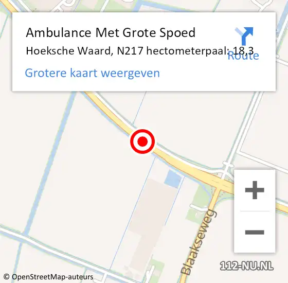 Locatie op kaart van de 112 melding: Ambulance Met Grote Spoed Naar Hoeksche Waard, N217 hectometerpaal: 18,3 op 25 oktober 2023 05:19