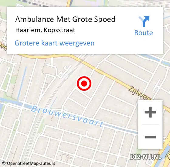 Locatie op kaart van de 112 melding: Ambulance Met Grote Spoed Naar Haarlem, Kopsstraat op 25 oktober 2023 06:02