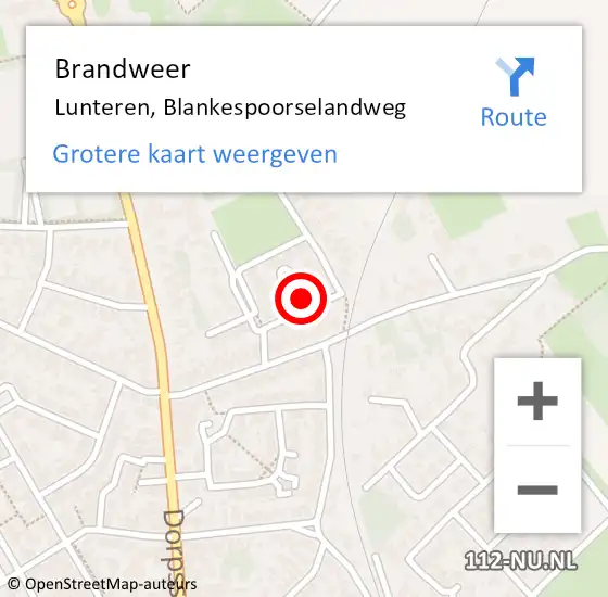 Locatie op kaart van de 112 melding: Brandweer Lunteren, Blankespoorselandweg op 25 oktober 2023 07:51