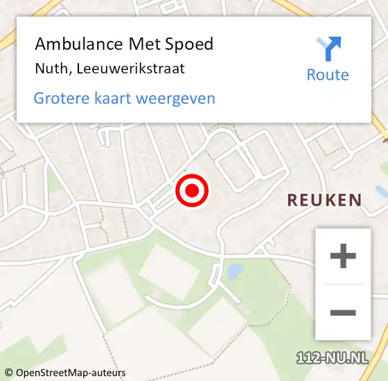Locatie op kaart van de 112 melding: Ambulance Met Spoed Naar Nuth, Leeuwerikstraat op 12 september 2014 17:51