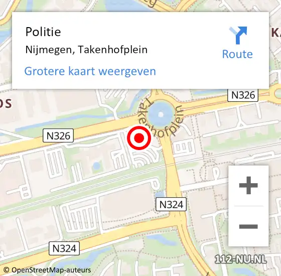 Locatie op kaart van de 112 melding: Politie Nijmegen, Takenhofplein op 25 oktober 2023 08:42