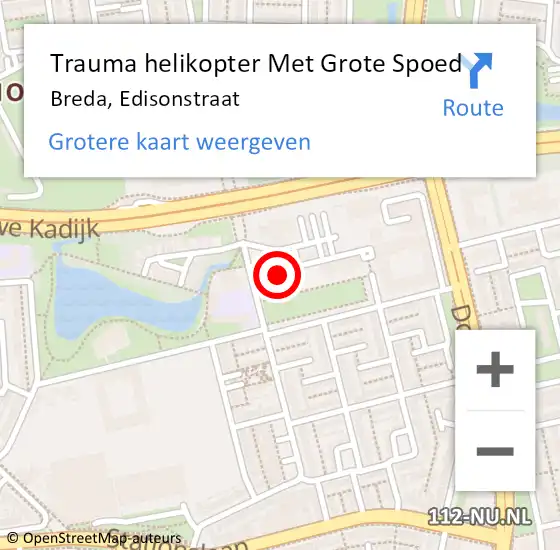 Locatie op kaart van de 112 melding: Trauma helikopter Met Grote Spoed Naar Breda, Edisonstraat op 25 oktober 2023 08:42