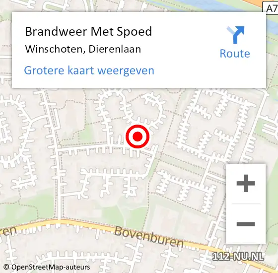 Locatie op kaart van de 112 melding: Brandweer Met Spoed Naar Winschoten, Dierenlaan op 25 oktober 2023 08:58